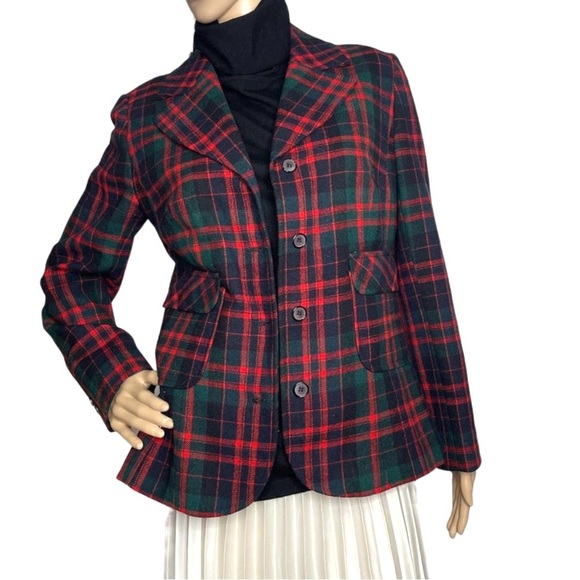 50's Pendleton Wool Blazer True Vintage Womens Large (12) Plaid Red Blue Green - Picture 2 of 6